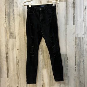 🐝 Wax Jean Black Distressed Skinny High Waist Jegging 7 / 28 Ripped